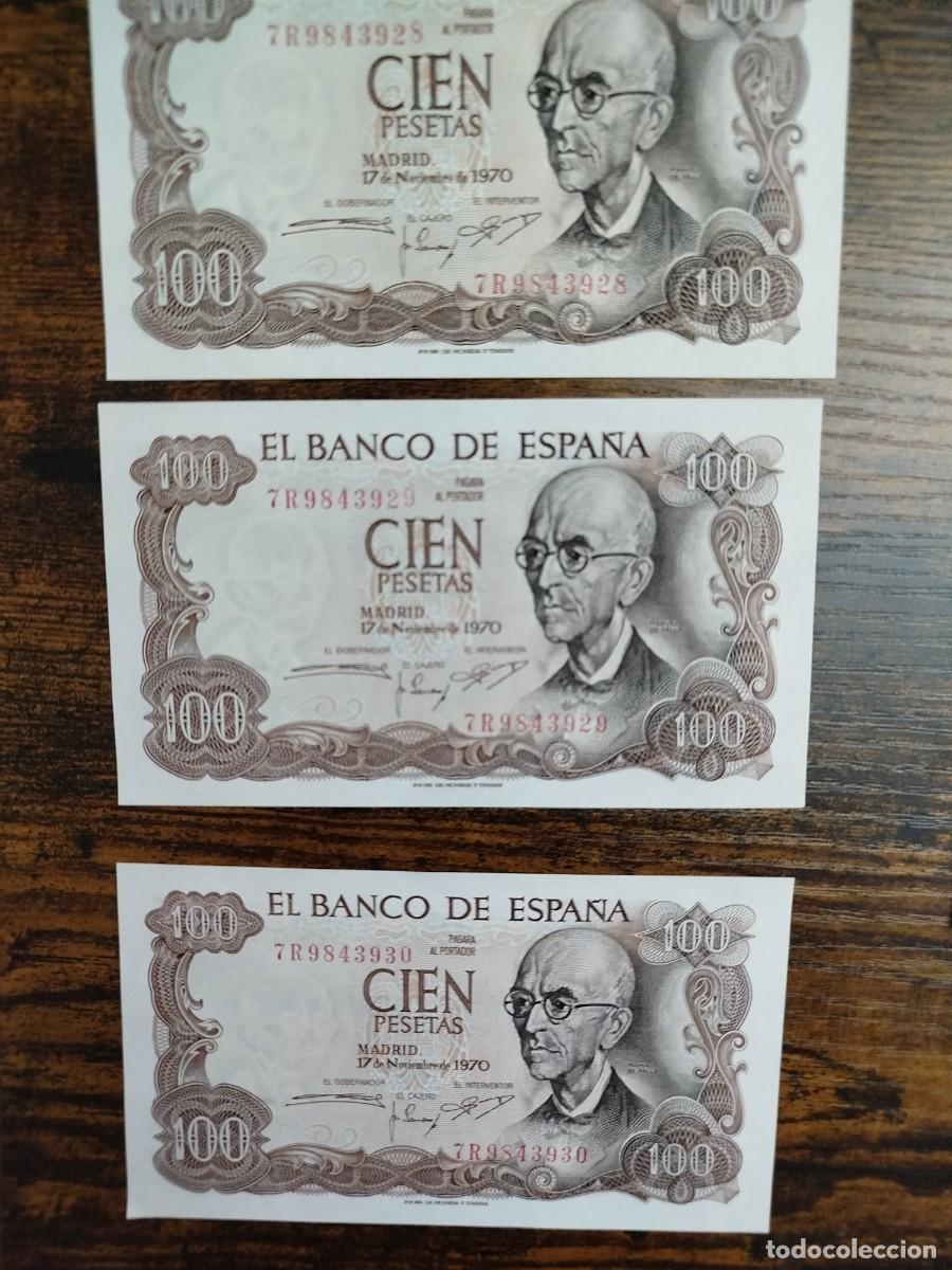 Billetes espa&ntilde;oles: 3 Billetes correlativos 100 pesetas 1970 SC