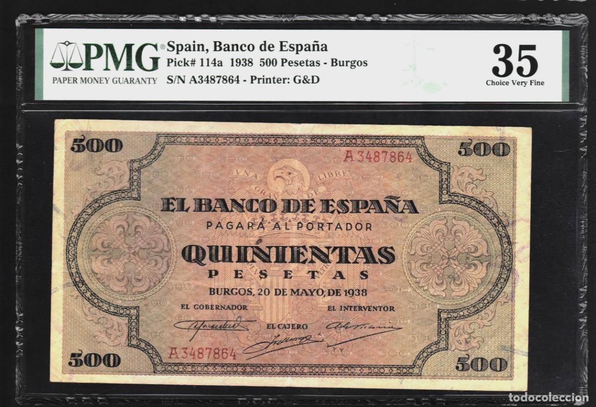 Billetes espa&ntilde;oles: ESTADO ESPA&Ntilde;OL BURGOS PRECIOSO PMG | SOLO ACEPTO PAYPAL| BILLETE 500 PESETAS 1938 LEER DESCRIPCION