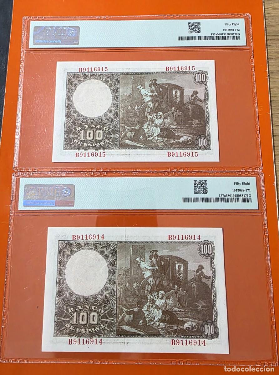 Billetes espa&ntilde;oles: 100 pesetas 1948 pareja consecutiva certificadas PMG-58