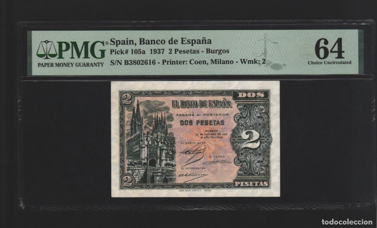 Billetes espa&ntilde;oles: SERIE B * ESTADO ESPA&Ntilde;OL OCTUBRE PMG | SOLO ACEPTO PAYPAL| BILLETE 2 PESETAS 1937 LEER DESCRIPCION