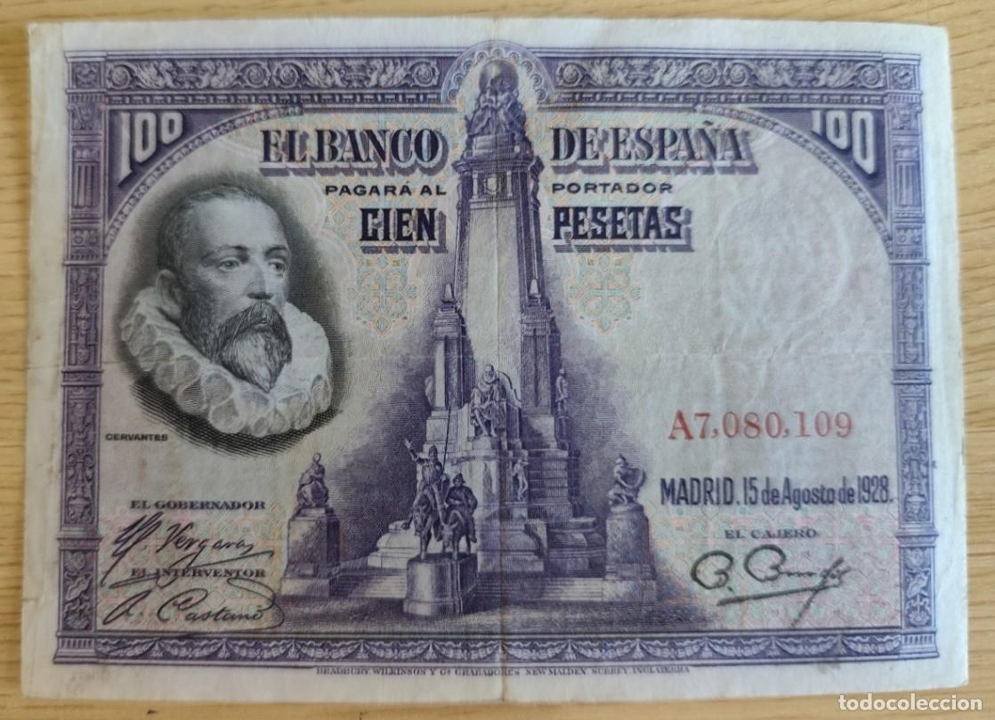 Billetes espa&ntilde;oles: ESPA&Ntilde;A BILLETE 100 CIEN PESETAS 15 AGOSTO 1928 CERVANTES- SERIE A