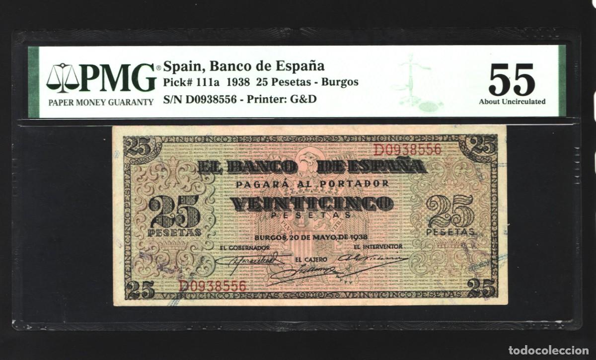 Billetes espa&ntilde;oles: ESTADO ESPA&Ntilde;OL BURGOS PMG | SOLO ACEPTO PAYPAL| BILLETE 25 PESETAS 1938 LEER DESCRIPCION