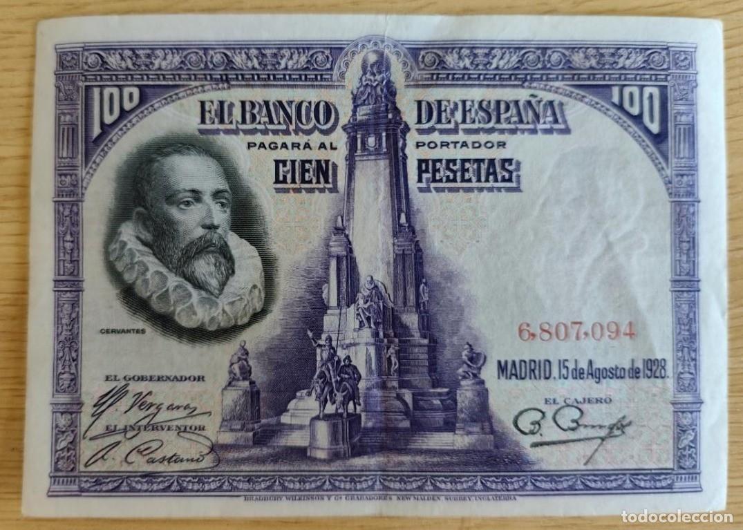 Billetes espa&ntilde;oles: ESPA&Ntilde;A BILLETE 100 CIEN PESETAS 15 AGOSTO 1928 CERVANTES- SIN SERIE