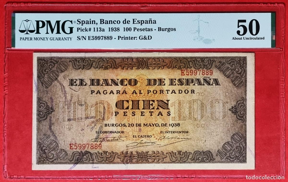 Billetes espa&ntilde;oles: ESTADO ESPA&Ntilde;OL BURGOS PMG | SOLO ACEPTO PAYPAL| BILLETE 100 PESETAS 1938 LEER DESCRIPCION