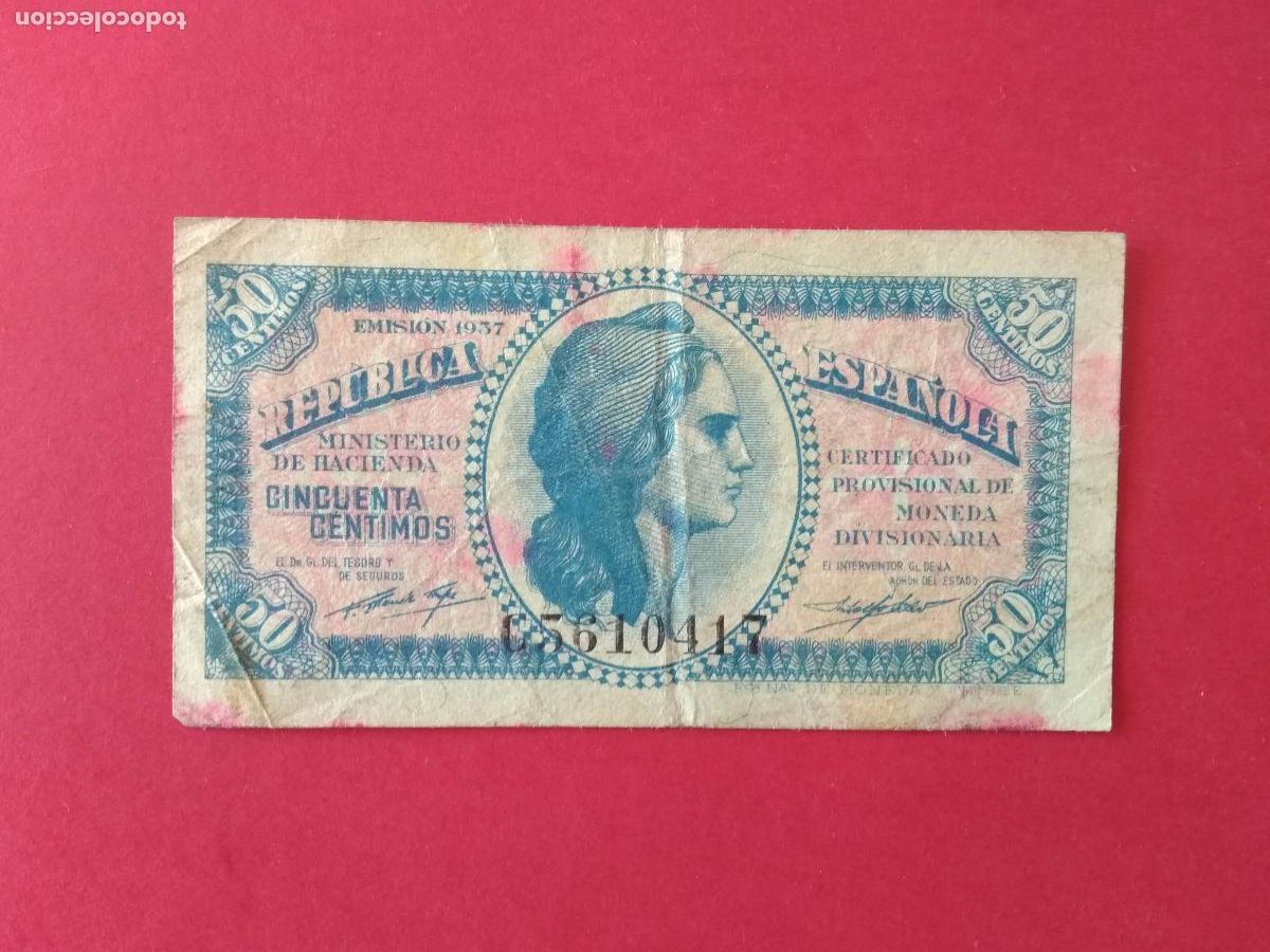 Billetes espa&ntilde;oles: BILLETE ESPA&Ntilde;A A&Ntilde;O 1937 50 CENTIMOS CINCUENTA REPUBLICA ESPA&Ntilde;OLA