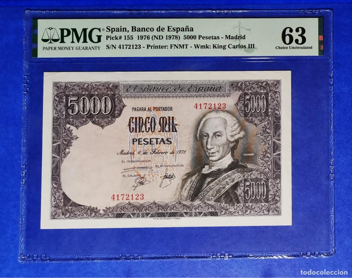 Billetes espa&ntilde;oles: SIN SERIE * CARLOS III SIN CIRC PMG | SOLO ACEPTO PAYPAL| BILLETE 5000 PESETAS 1976 LEER DESCRIPCION