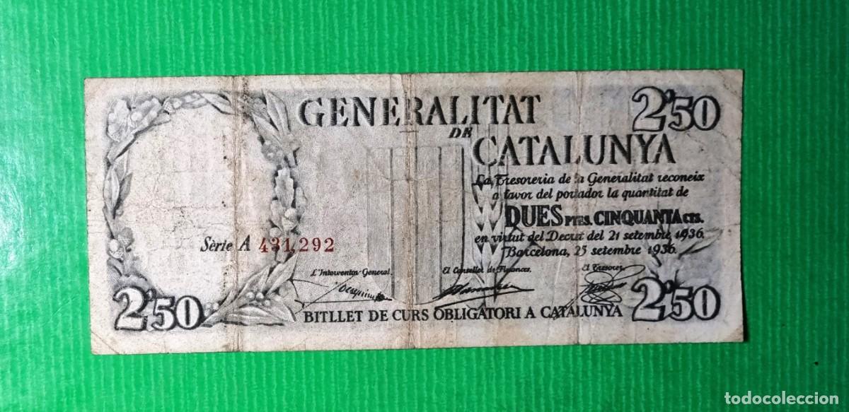 Billetes espa&ntilde;oles: GENERALITAT CATALUNYA N&Uacute;MEROS ROJOS | SOLO ACEPTO PAYPAL| BILLETE 2'50 PESETAS 1936 LEER DESCRIP