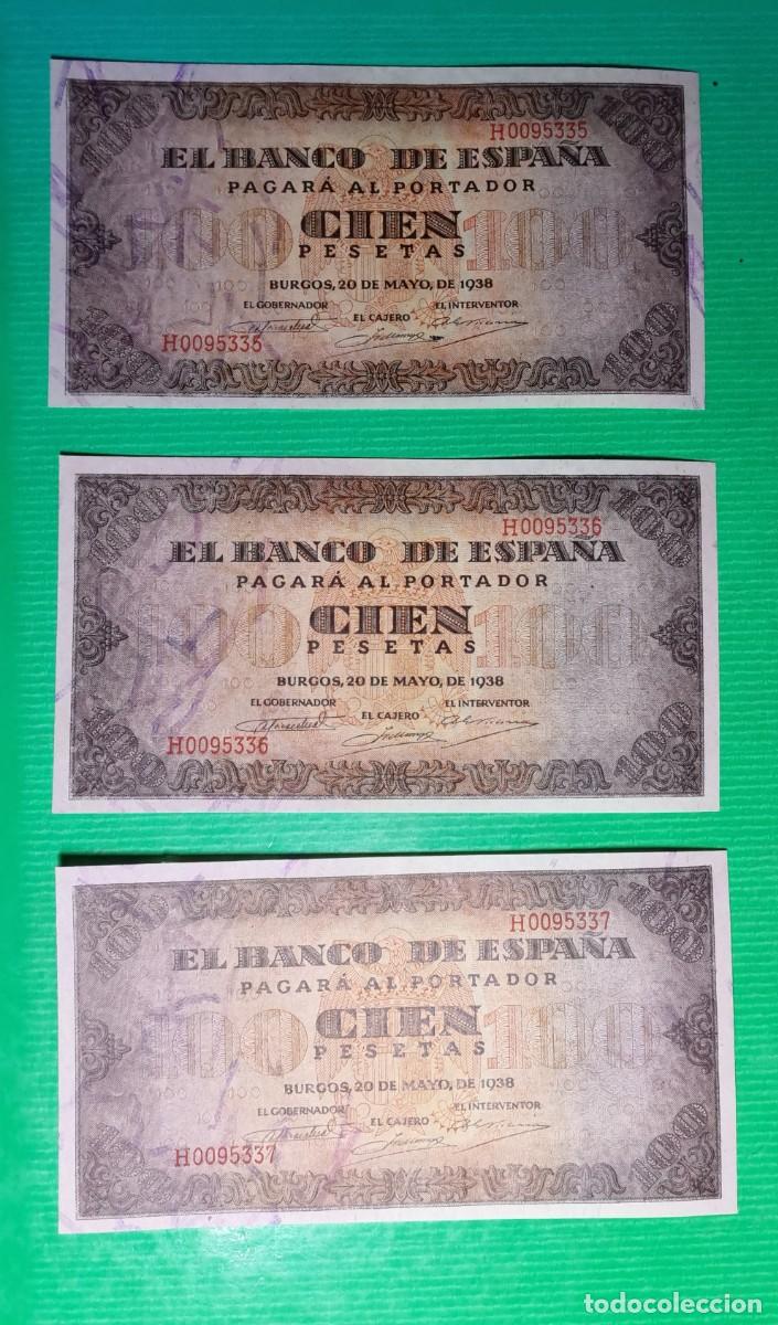 Billetes espa&ntilde;oles: TRES CONSECUTIVOS ** SIN CIRCULAR SC-| SOLO ACEPTO PAYPAL| BILLETE 100 PESETAS 1938 LEER DESCRIPC