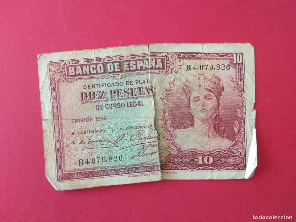 Billetes espa&ntilde;oles: BILLETE ESPA&Ntilde;A A&Ntilde;O 1935 BANCO DE ESPA&Ntilde;A 10 PESETAS DIEZ , MUY ROTO VER FOTOS