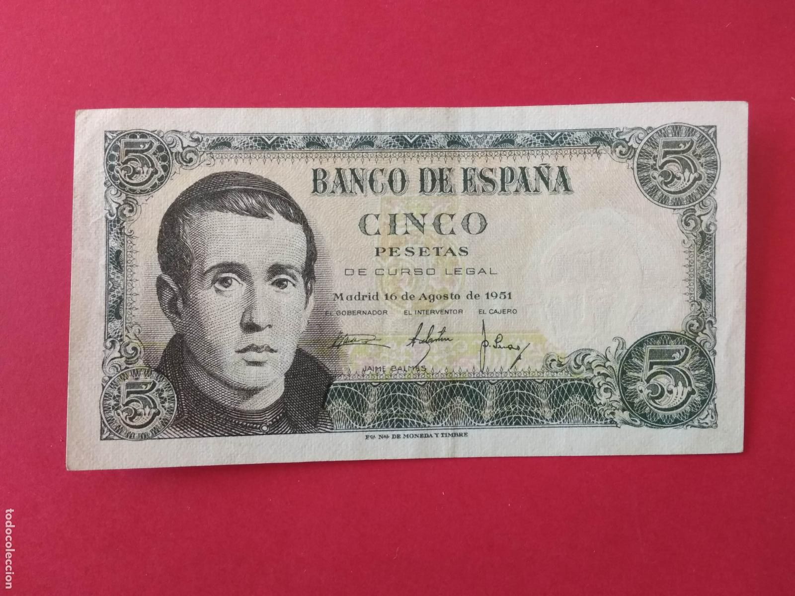 Billetes espa&ntilde;oles: BILLETE ESPA&Ntilde;A A&Ntilde;O 1951 BANCO DE ESPA&Ntilde;A CINCO PESETAS 5 PTAS