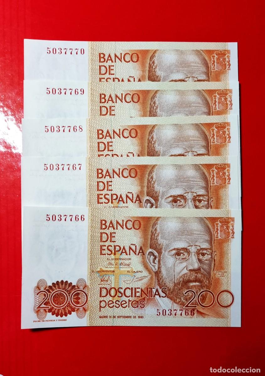 Billetes espa&ntilde;oles: SIN SERIE 5 CONSECUTIVOS SIN CIRCULAR SC | SOLO ACEPTO PAYPAL| BILLETE 200 PESETAS 1980 LEER DESCRIP