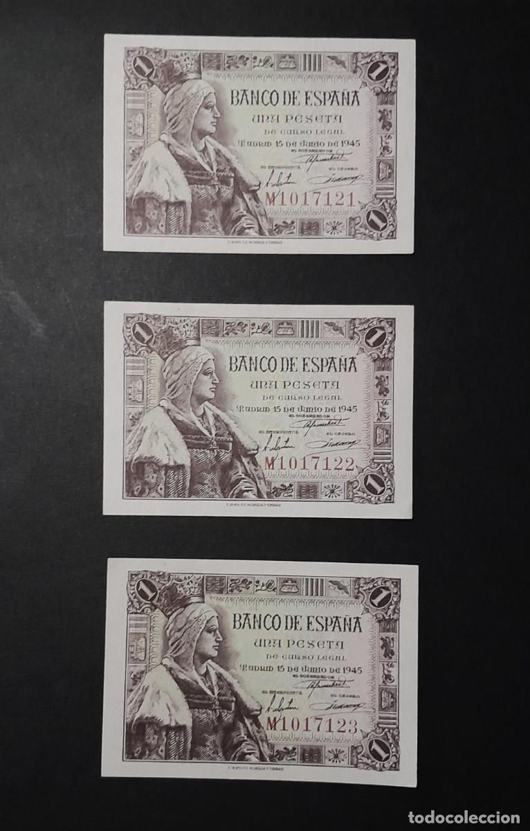 Billetes espa&ntilde;oles: ULTIMA SERIE M * 3 CONSECUTIVOS SIN CIRCULAR SC/SC-| SOLO ACEPTO PAYPAL| BILLETE 1 PESETA 1945 LEER