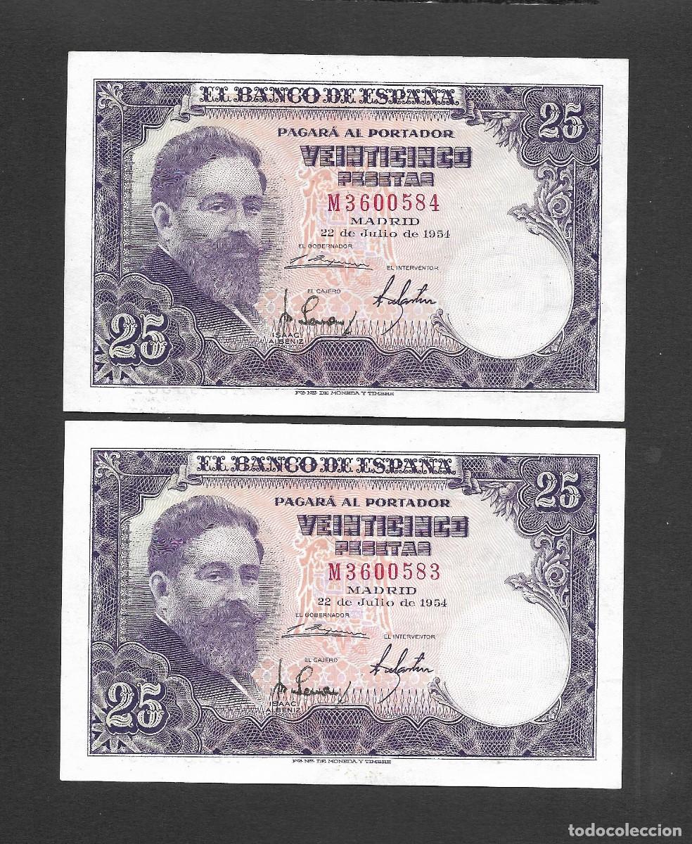 Billetes espa&ntilde;oles: PAREJA CORRELATIVA 25 PESETAS 1954 SERIE M EBC+