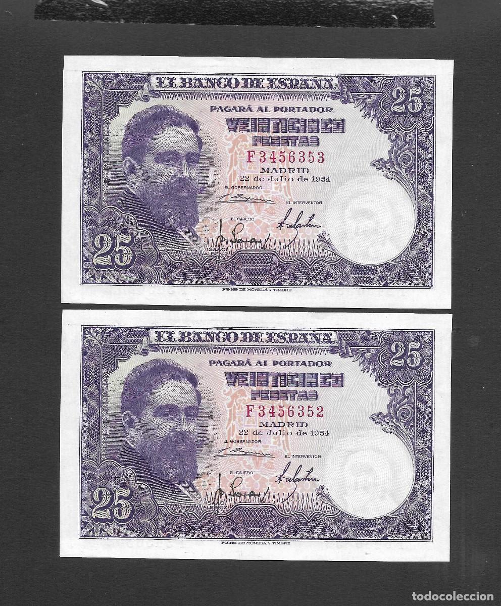 Billetes espa&ntilde;oles: PAREJA CORRELATIVA 25 PESETAS 1954 SERIE F S/C