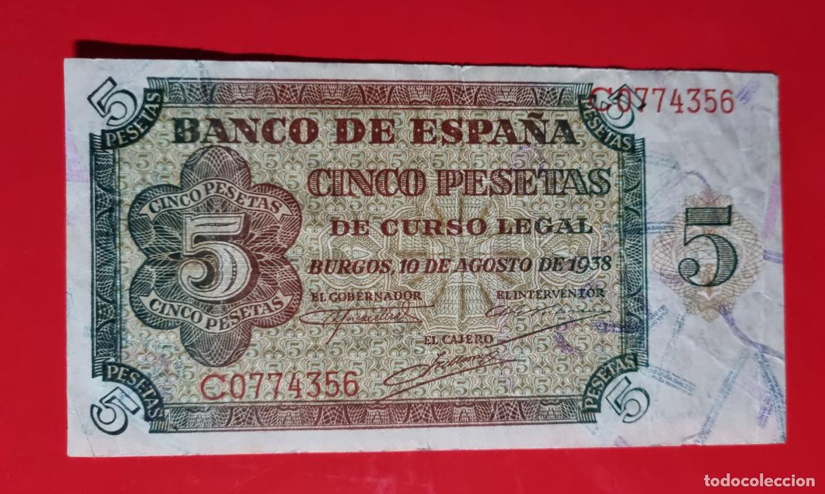 Billetes espa&ntilde;oles: ESTADO ESPA&Ntilde;OL BURGOS MUY BUEN EJEMPLAR| SOLO ACEPTO PAYPAL| BILLETE 5 PESETAS 1938 LEER DESCRIPCION