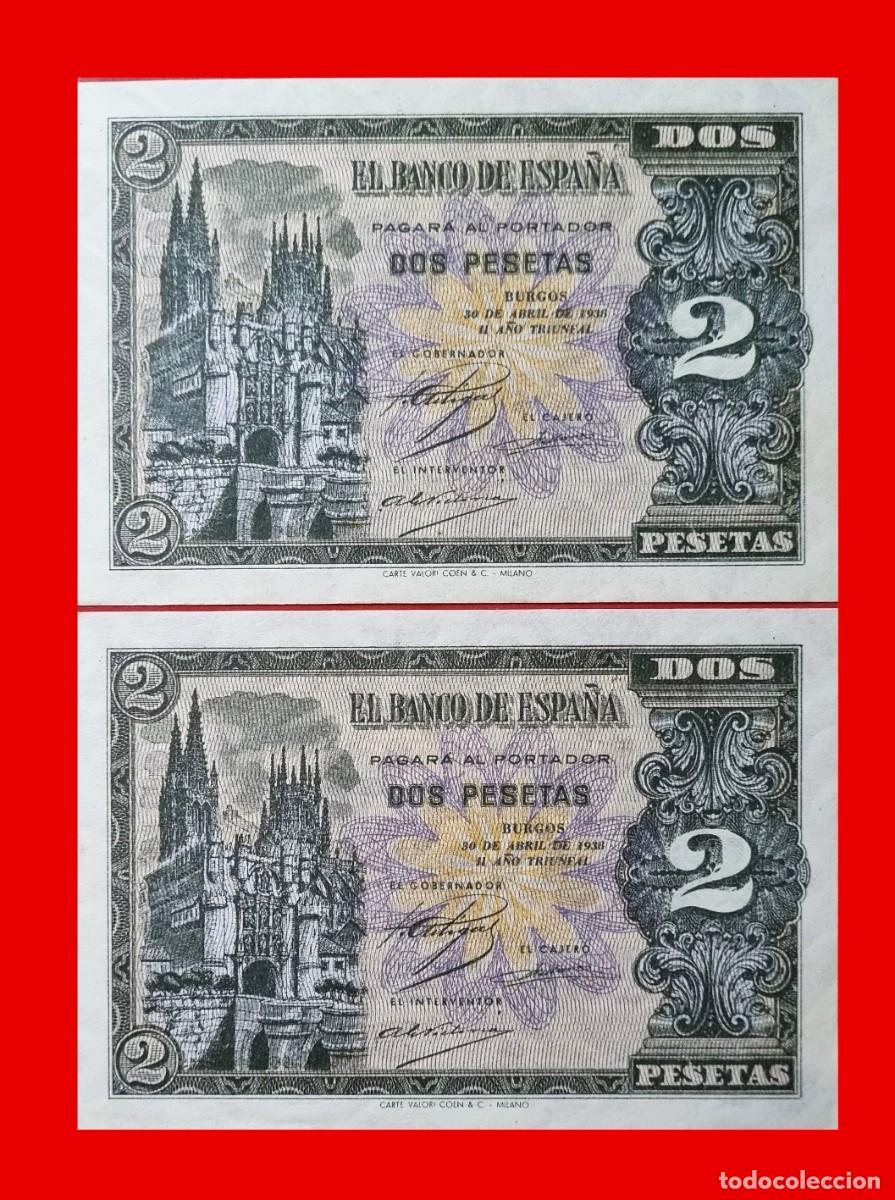 Billetes espa&ntilde;oles: PAREJA CONSECUTIVOS SIN CIRCULAR SC | SOLO ACEPTO PAYPAL| BILLETE 2 PESETAS 1938 LEER DESCRIPCION