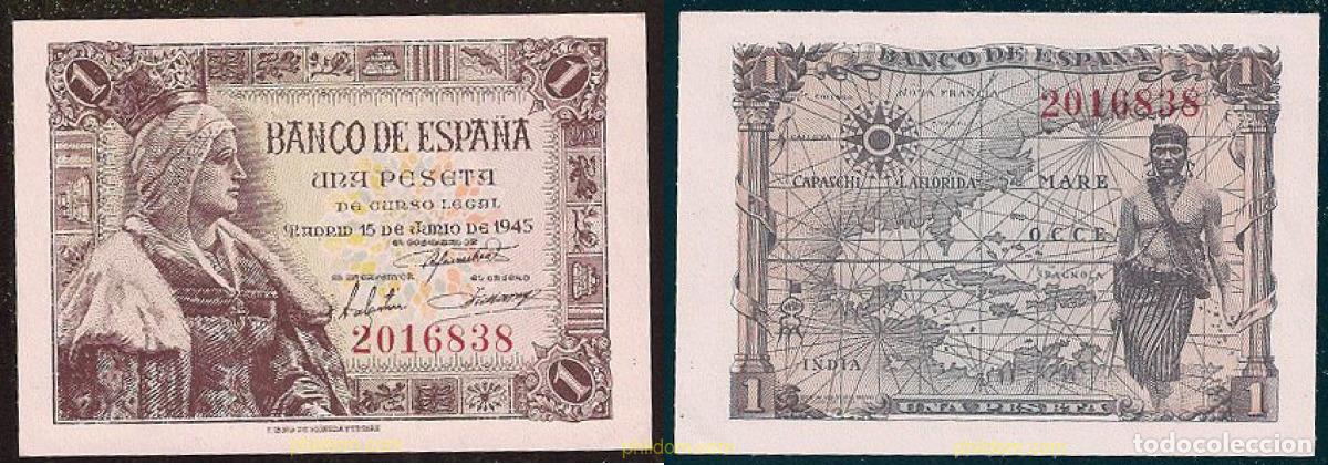 Billetes espa&ntilde;oles: 202 ESPA&Ntilde;A 1945 1 Peseta Estado espa&ntilde;ol 15 de junio de 1945