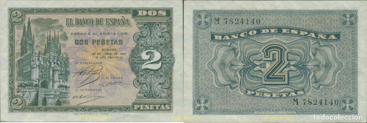Billetes espa&ntilde;oles: 210 ESPA&Ntilde;A 1938 2 PESETAS ESTADO ESPA&Ntilde;OL 30 DE ABRIL DE 1938