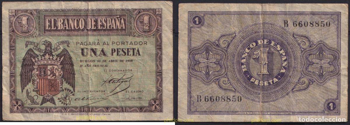 Spanish Banknotes: 4456 ESPA&Ntilde;A 1938 1 Peseta Estado espa&ntilde;ol 28 de febrero 1938
