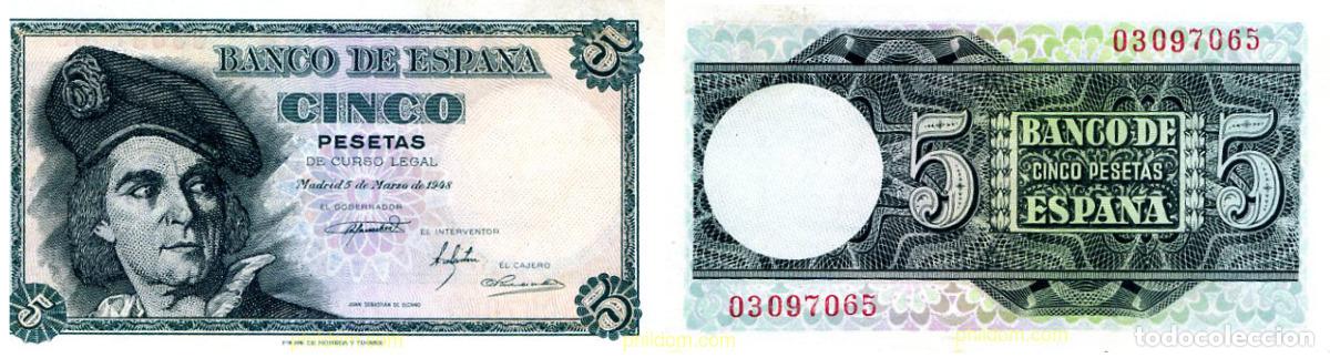 Spanish Banknotes: 666 ESPA&Ntilde;A 1948 5 PESETAS 1948 - MADRID SN M