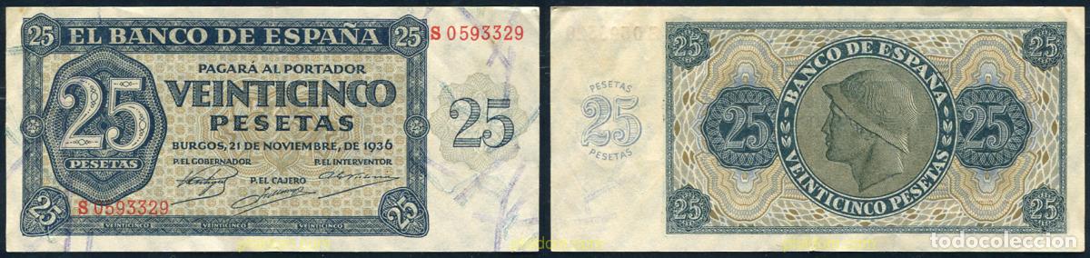 Spanish Banknotes: 328 ESPA&Ntilde;A 1936 ESPA&Ntilde;A 25 PESETAS 1936