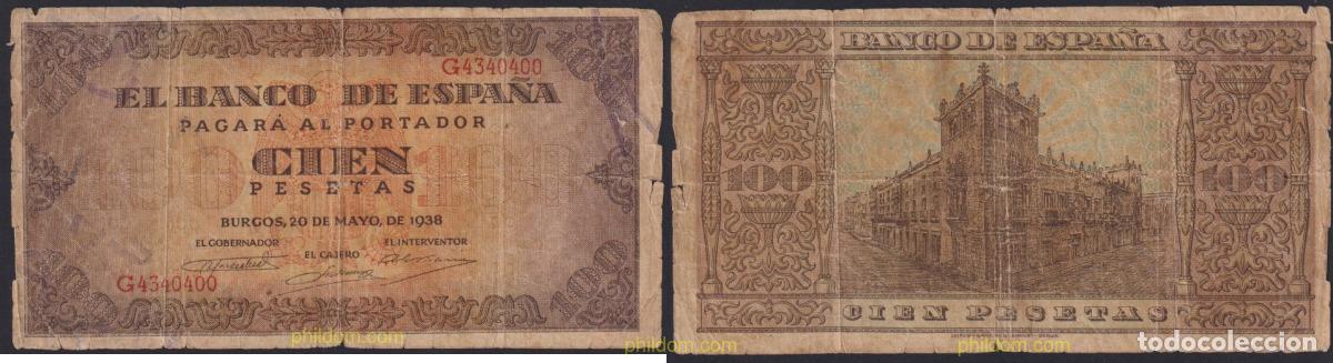 Spanish Banknotes: 3899 ESPA&Ntilde;A 1938 100 pesetas Burgos, 20 de mayo de 1938