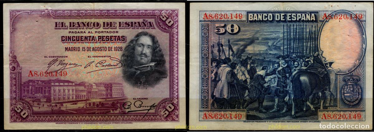 Billetes espa&ntilde;oles: 788 ESPA&Ntilde;A 1928 50 PESETAS 1928 VELAZQUEZ.