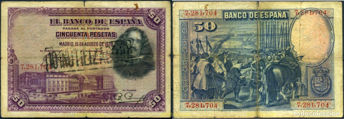 Billetes espa&ntilde;oles: 791 ESPA&Ntilde;A 1928 50 PESETAS 1928 VELAZQUEZ.