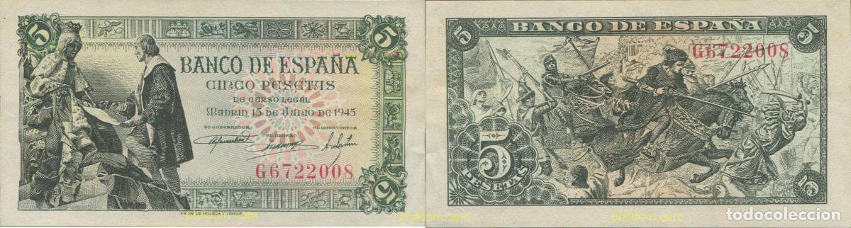 Billetes espa&ntilde;oles: 8144 ESPA&Ntilde;A 1945 5 Pesetas Estado espa&ntilde;ol 15 Junio de 1945