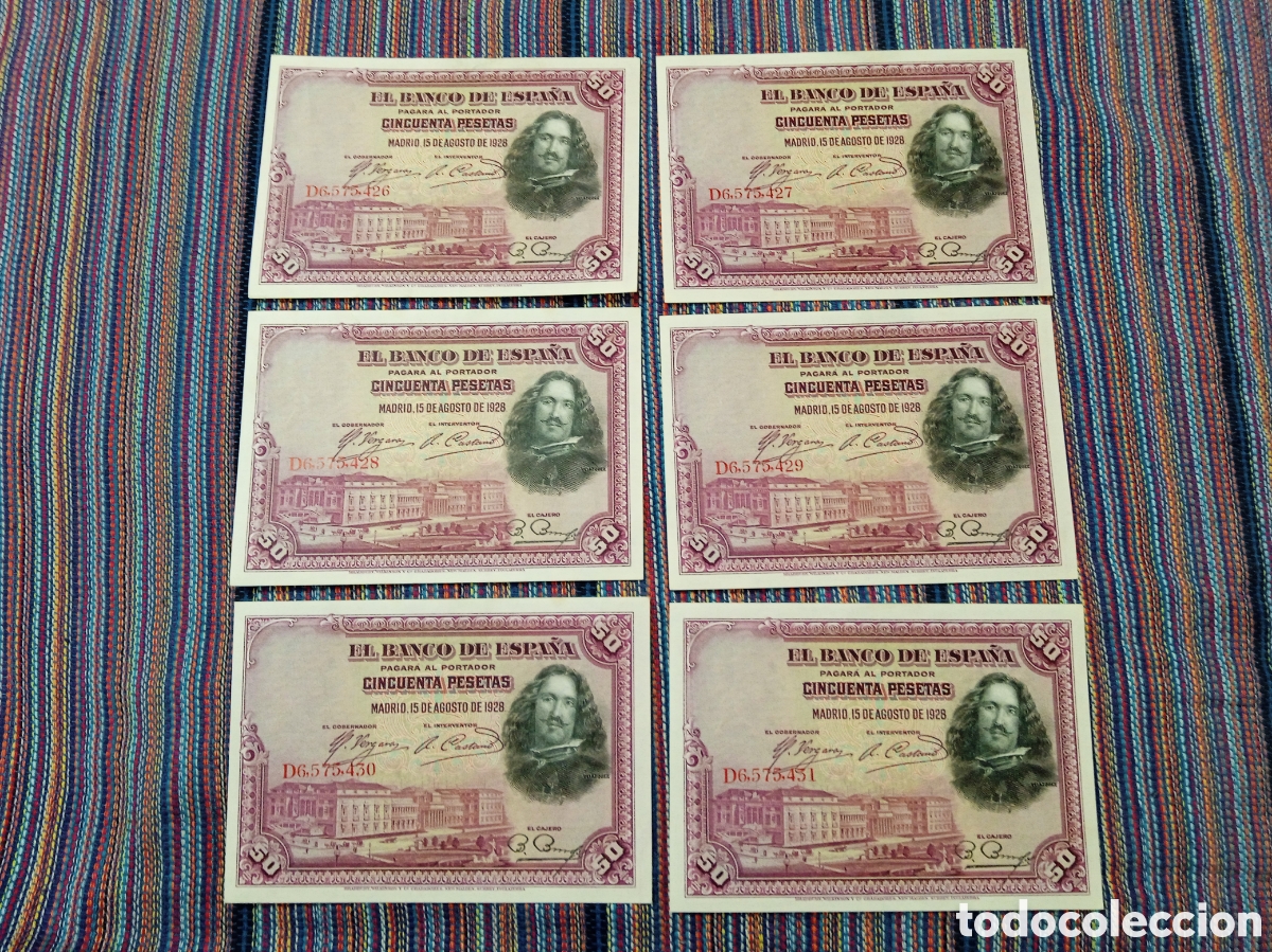 Billetes espa&ntilde;oles: SIN CIRCULAR 15 BILLETES CORRELATIVOS 50 PESETAS 15 AGOSTO 1928 VEL&Aacute;ZQUEZ