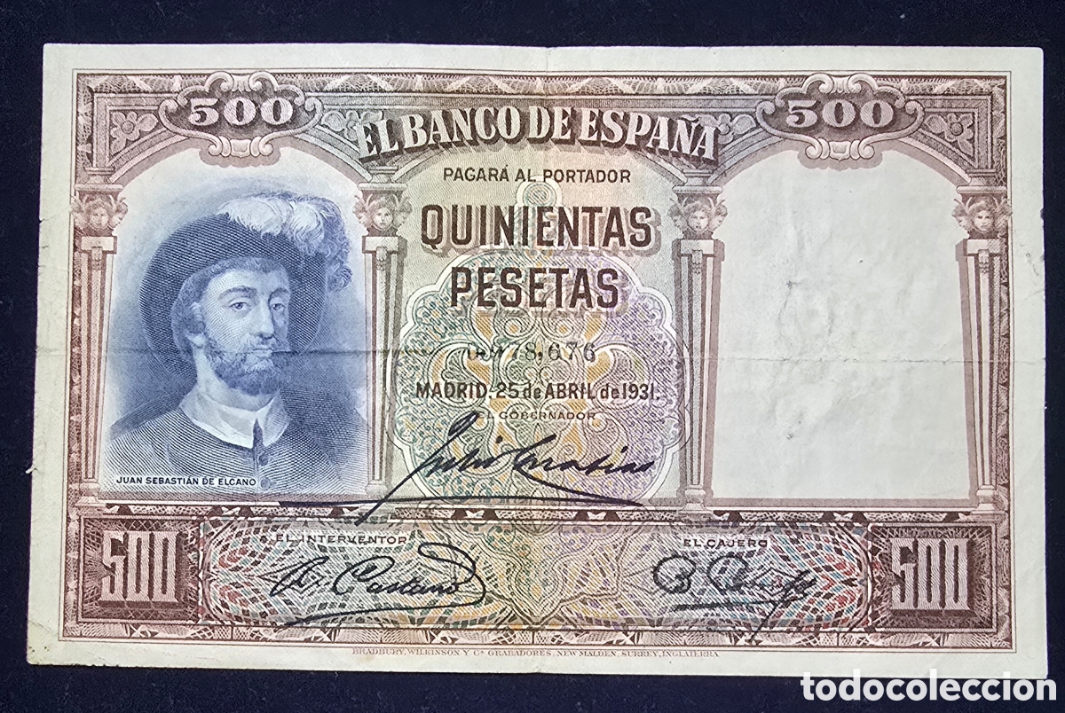 Billetes espa&ntilde;oles: Espa&ntilde;a 500 Ptas de 1931 Juan Sebastian el Cano