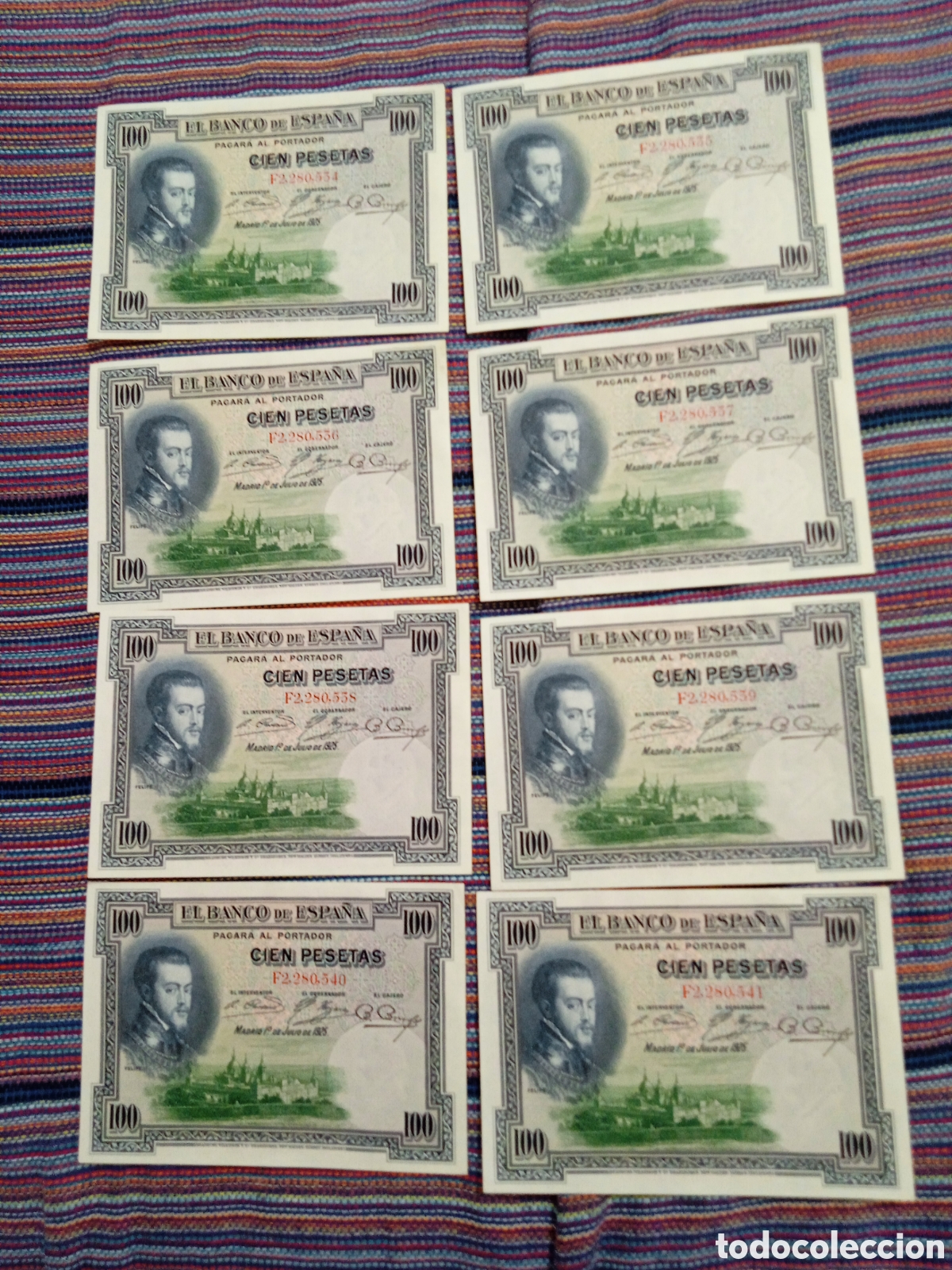 Billetes espa&ntilde;oles: 44 BILLETES CORRELATIVOS 100 PESETAS 1925 FELIPE II SIN CIRCULAR MENOS
