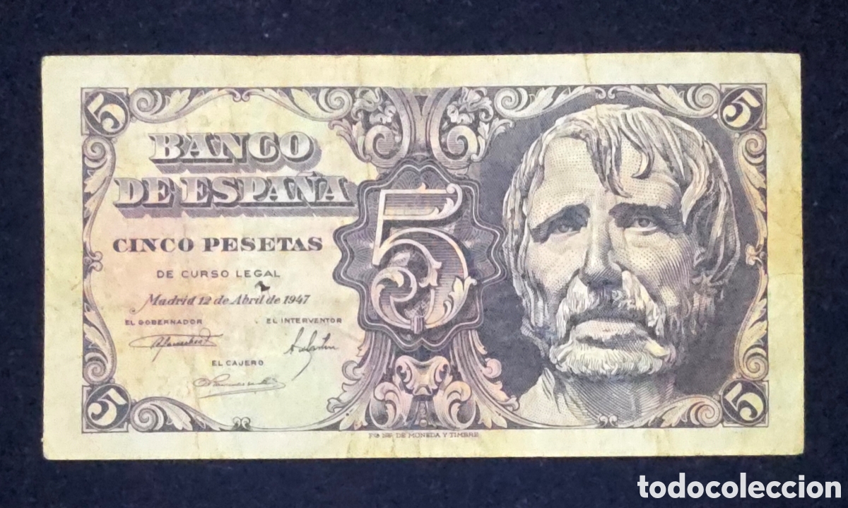 Billetes espa&ntilde;oles: Espa&ntilde;a 5 Ptas de 1947 Seneca