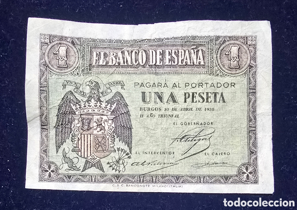 Billetes espa&ntilde;oles: Espa&ntilde;a Billete de 1 Pts Burgos 1938 A&ntilde;o triunfal