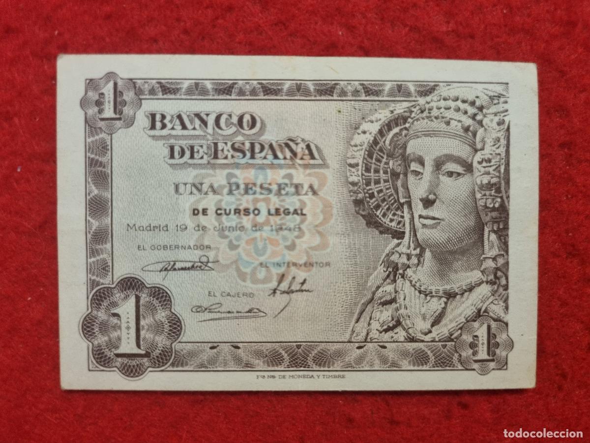 Notas espanholas: BILLETE 1 PESETA 1948 MBC++ SERIE F ORIGINAL T643