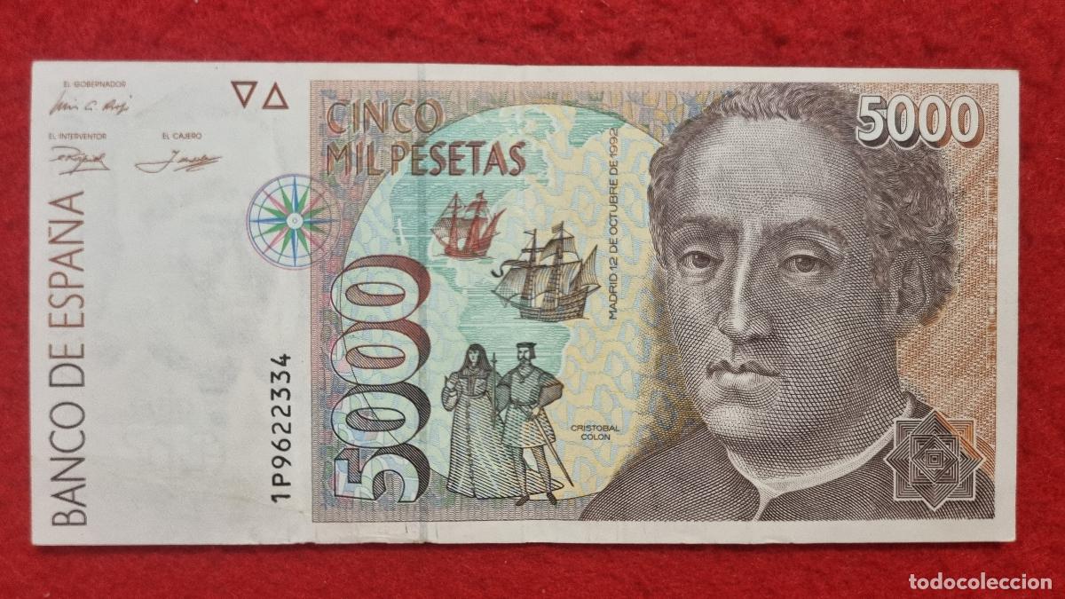 Notas espanholas: BILLETE 5000 PESETAS 1992 MBC SERIE 1P ORIGINAL T334