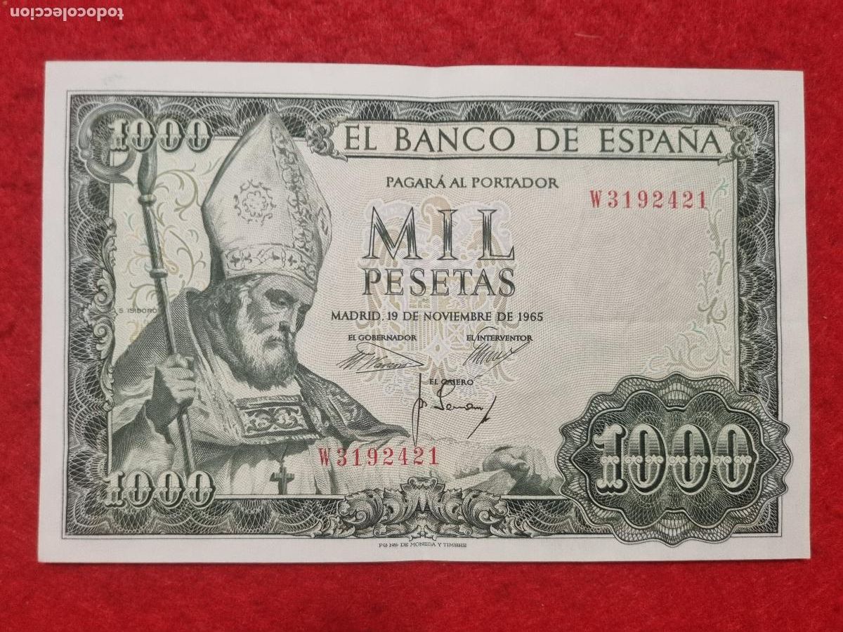 Billetes espa&ntilde;oles: BILLETE 1000 PESETAS 1965 EBC SERIE W ORIGINAL T421