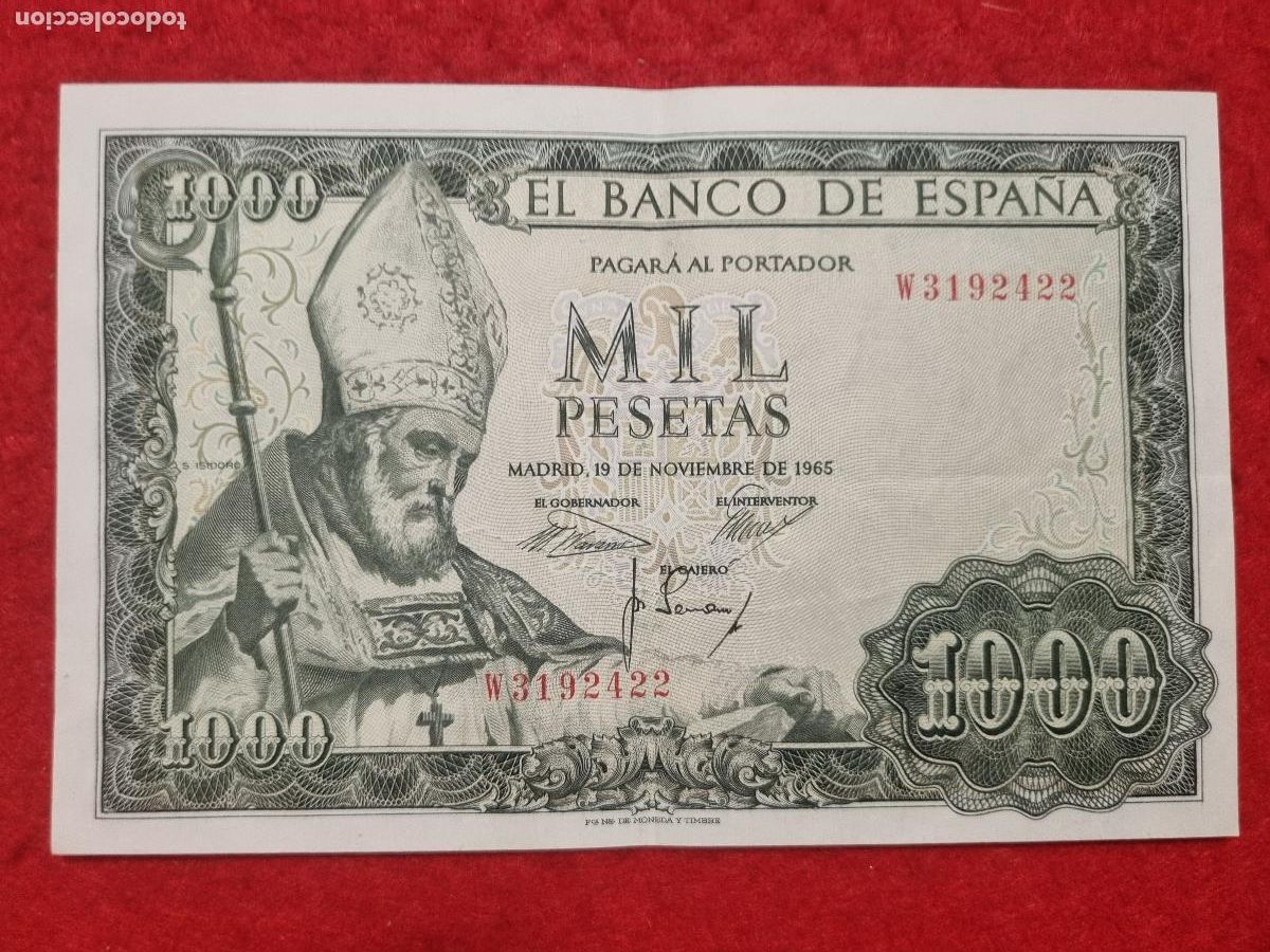 Billetes espa&ntilde;oles: BILLETE 1000 PESETAS 1965 EBC SERIE W ORIGINAL T422