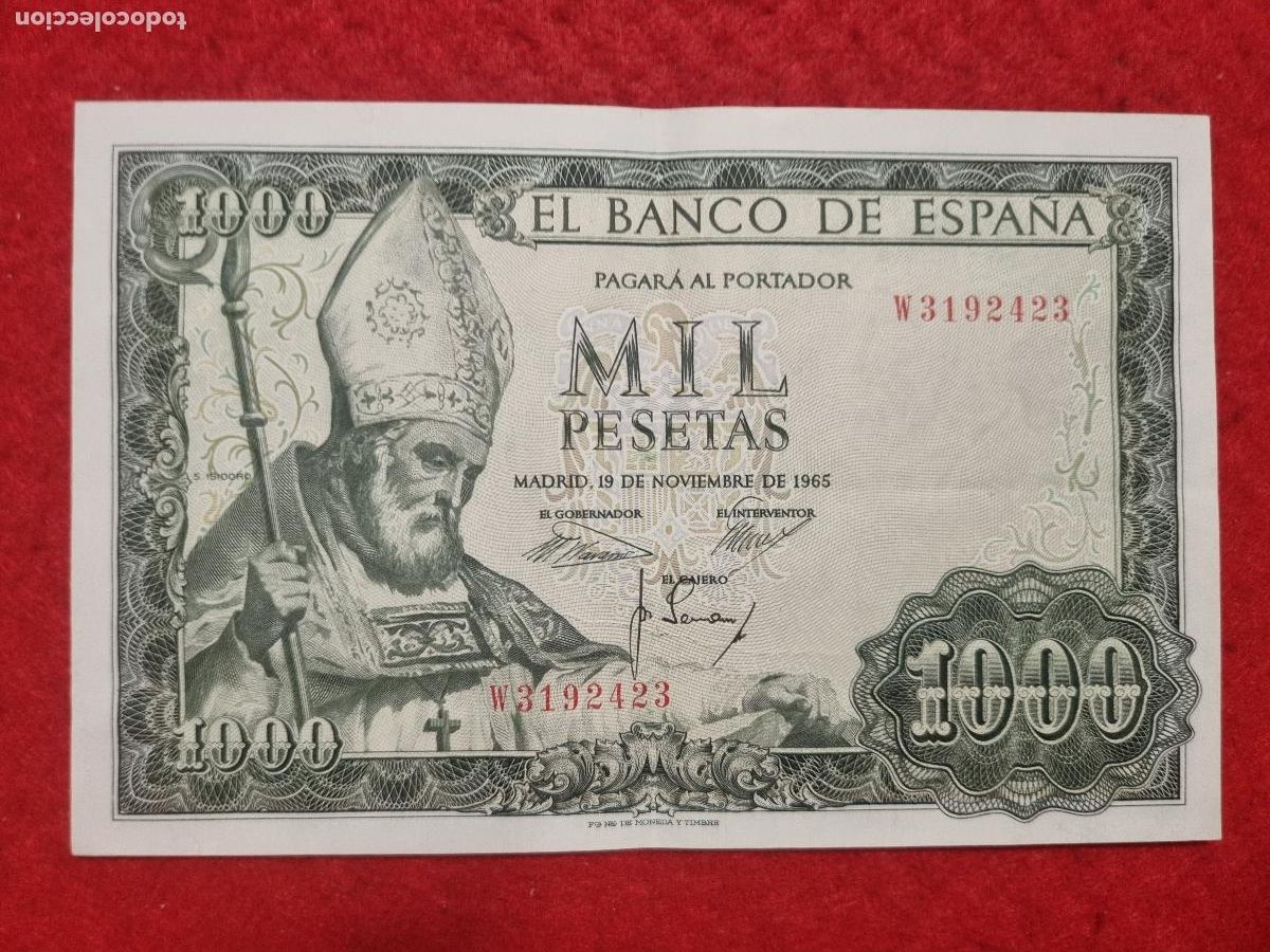 Billetes espa&ntilde;oles: BILLETE 1000 PESETAS 1965 EBC SERIE W ORIGINAL T423