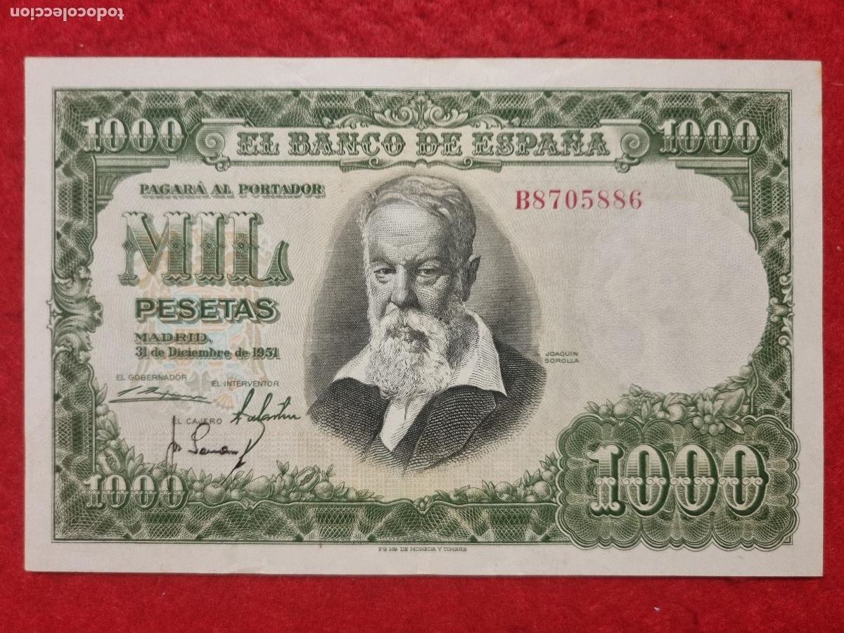 Billetes espa&ntilde;oles: BILLETE 1000 PESETAS 1951 MBC+ SERIE B ORIGINAL T886