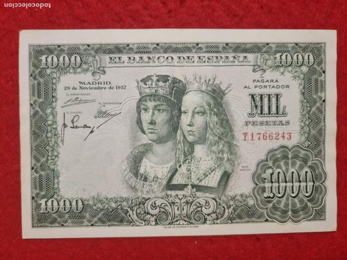 Billetes espa&ntilde;oles: BILLETE 1000 PESETAS 1957 REYES CATOLICOS MBC SERIE T ORIGINAL T243