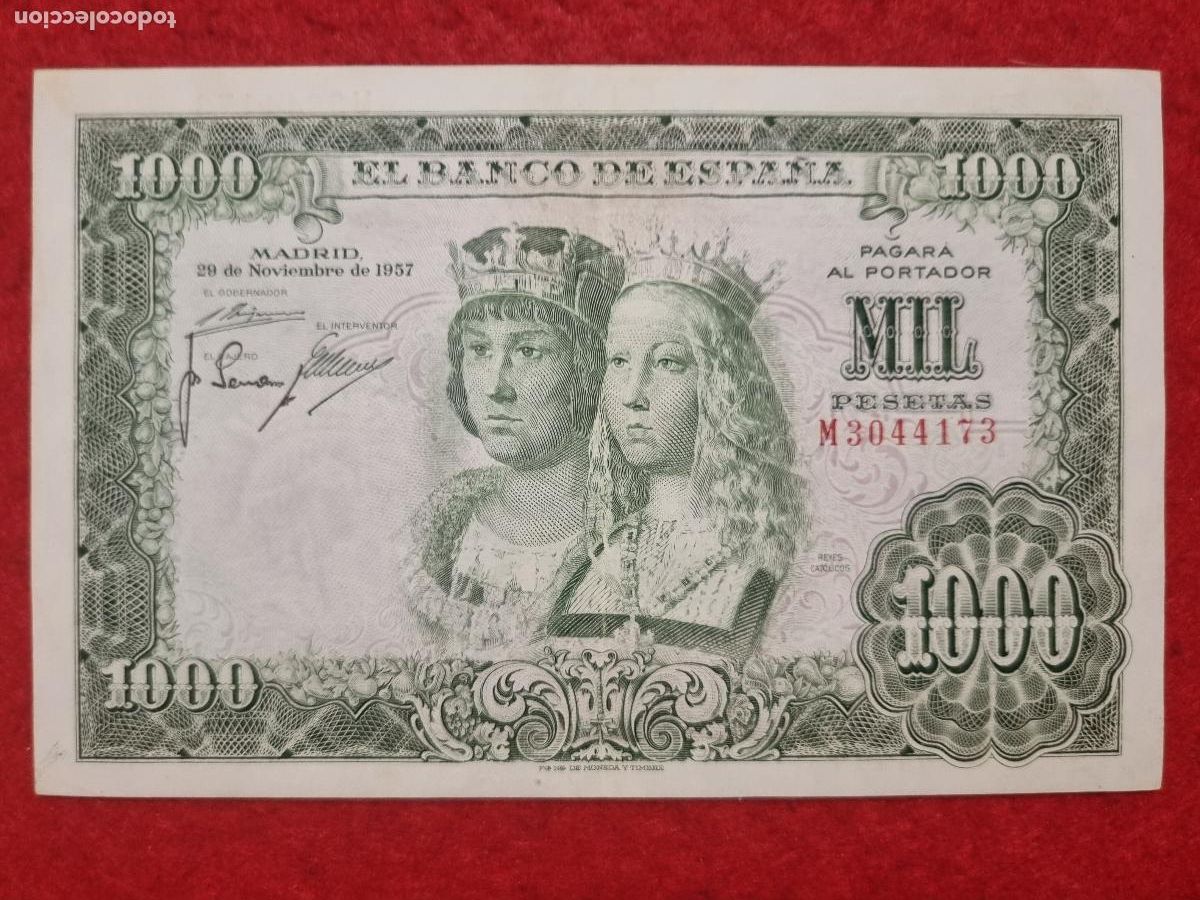 Billetes espa&ntilde;oles: BILLETE 1000 PESETAS 1957 REYES CATOLICOS MBC SERIE M ORIGINAL T173