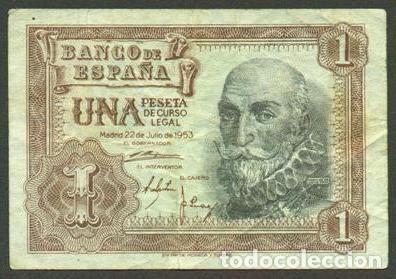 Billetes espa&ntilde;oles: ESPA&Ntilde;A. 1 peseta 1953. Serie F.