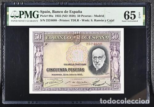 Billetes espa&ntilde;oles: ESPA&Ntilde;A * BILLETE 50 PESETAS 1935 * PMG-65 EPQ (IC-1915)