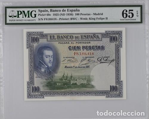 Billetes espa&ntilde;oles: ESPA&Ntilde;A * BILLETE 100 PESETAS 1925 * PMG-65 EPQ (IC-1918)