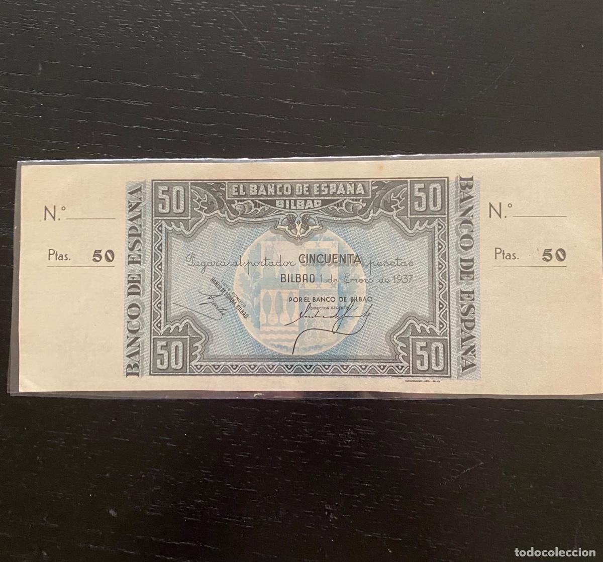 Billetes espa&ntilde;oles: Billete 50 pesetas bilbao con matriz