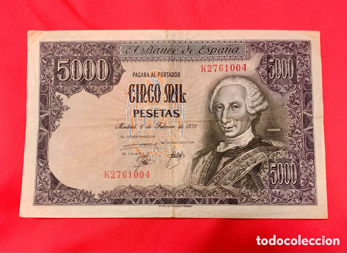 Billetes espa&ntilde;oles: Billete de 5000 pesetas del Banco de Espa&ntilde;a de 1976.