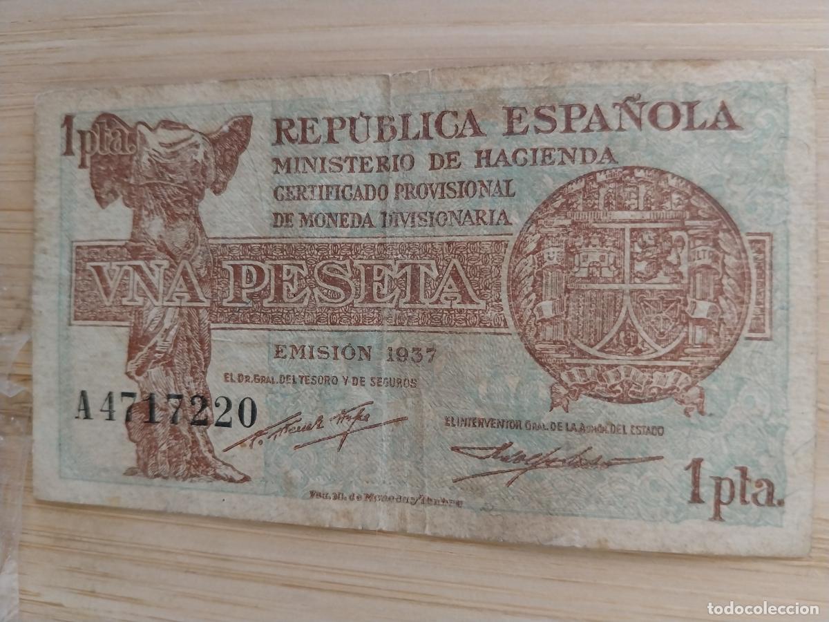 Billetes espa&ntilde;oles: 1937 UNA PESETA 1 PTA BILLETE CIRCULADO SERIE A4717220 ORIGINAL