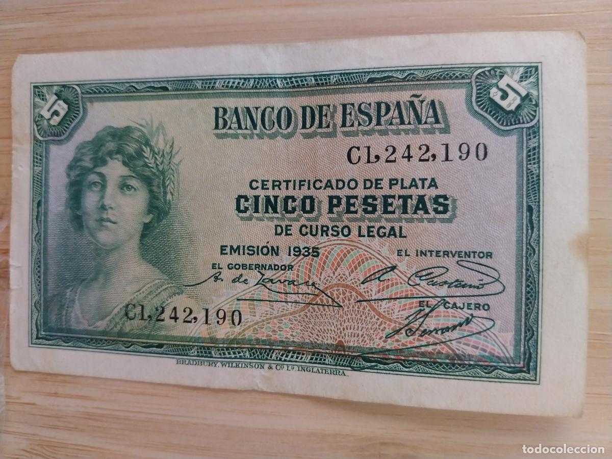 Billetes espa&ntilde;oles: 1935 CINCO PESETAS 5 PTAS BILLETE CIRCULADO SERIE C1,242C190 ORIGINAL