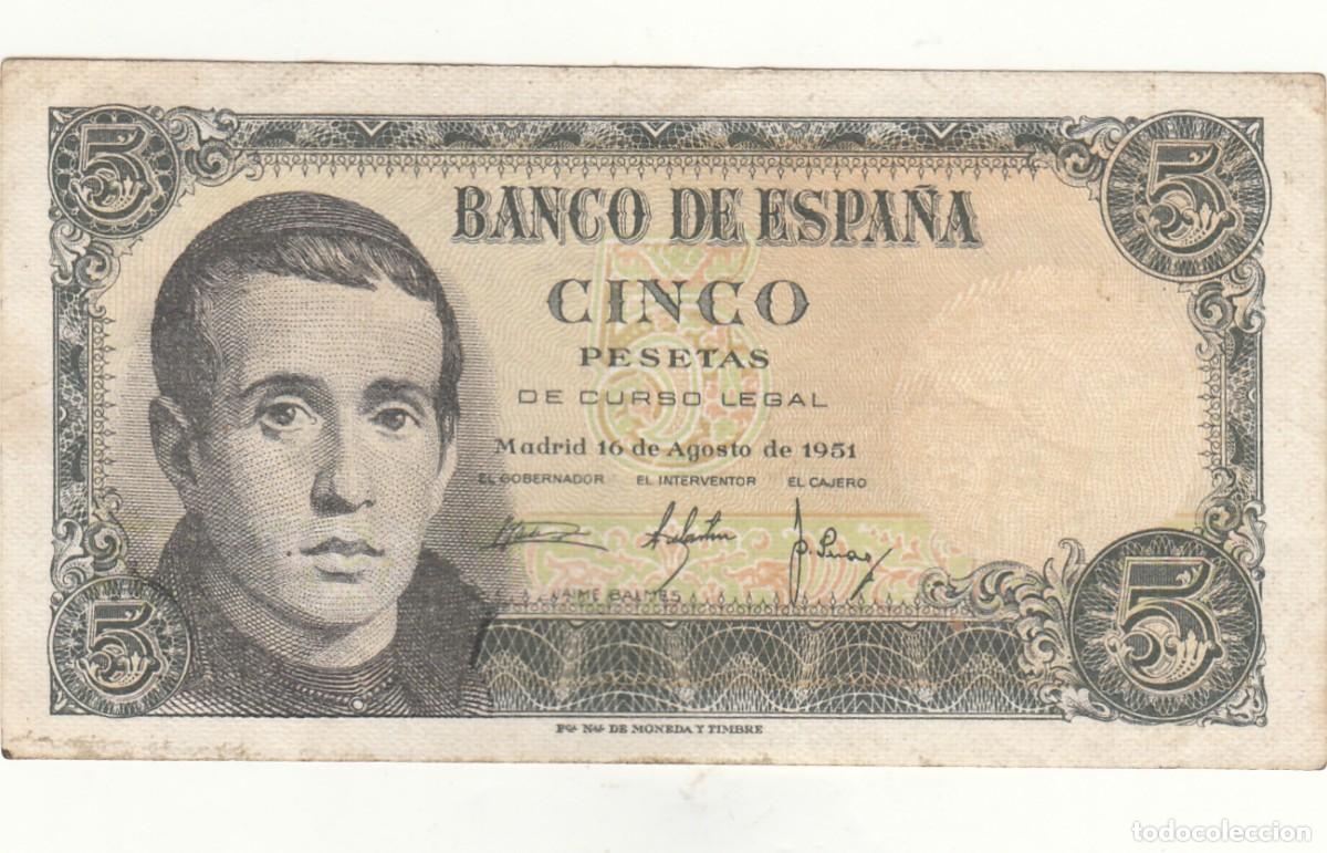 Billetes espa&ntilde;oles: BILLETE: 5 PESETAS 1951 - SERIE W
